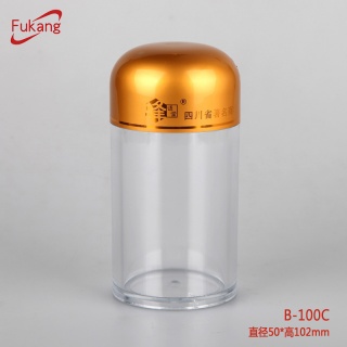 高档100ML亚金高圆盖PS塑料瓶 透明通用花茶粉末枸杞玛卡塑料瓶